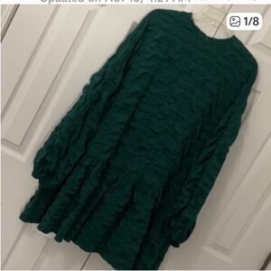 ASOS Dark Green Textured Mini Dress with Ruffle Hem